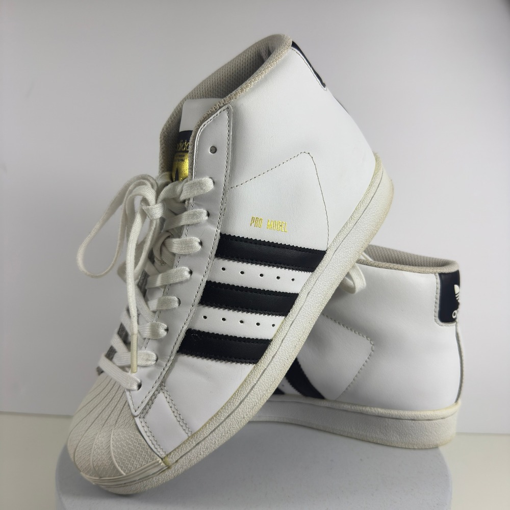 Adidas‎ Pro Model Mid Sneakers Shell Toe Leather Men White Black Size 7